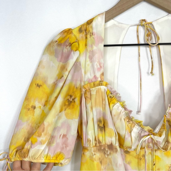 NEW For Love & Lemons Zinna Yellow Floral Mini Dress - Picture 5 of 13